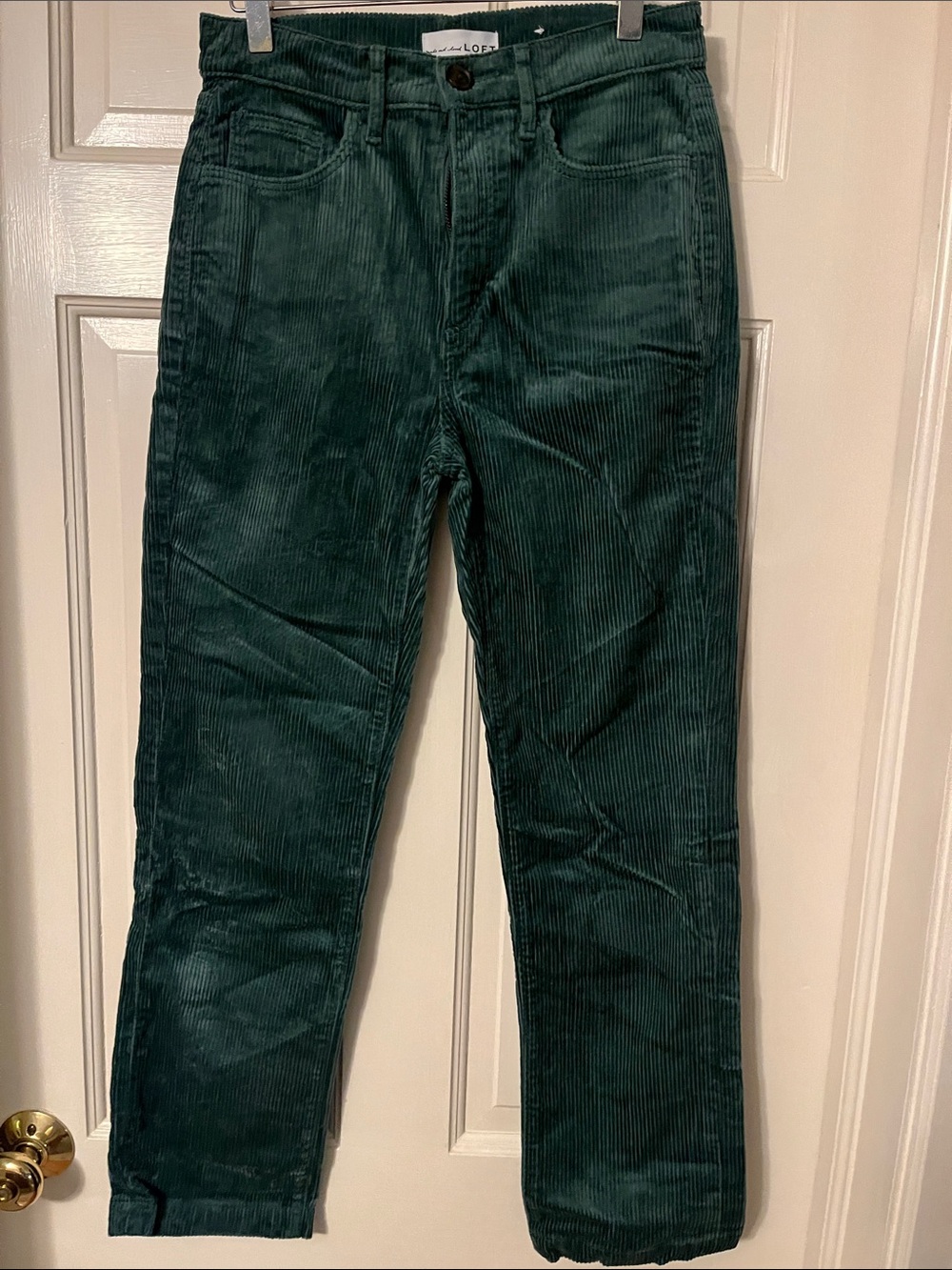 LOFT Dark Green Corduroy Straight-Leg Pants